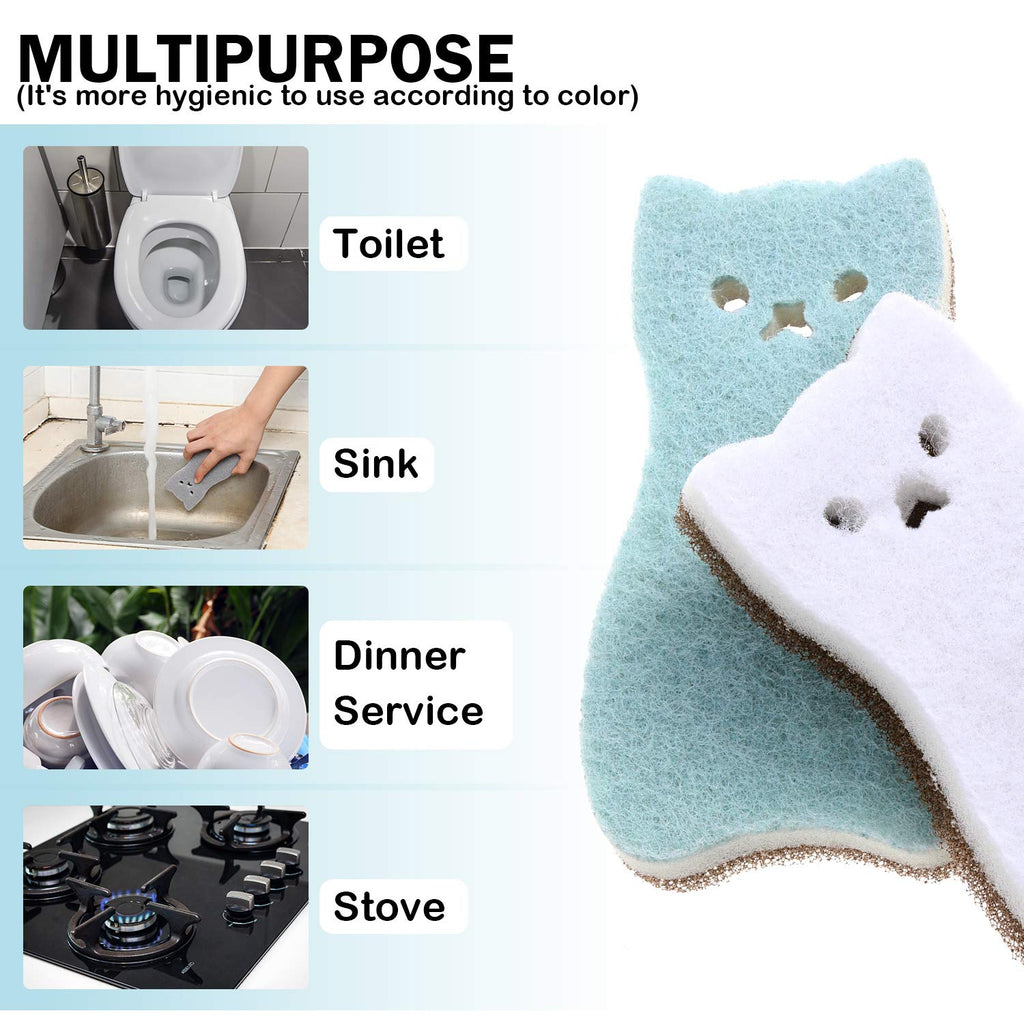 8 Pieces Cat Shape Kitchen Sponge Set Sink Double-Sided Cleaning Dish Sponge for Kitchen, Fruit, Plate, Bathroom, 4 Colors