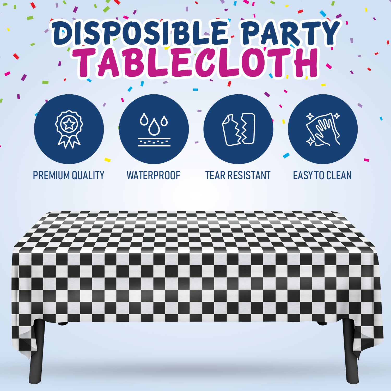 Clearly White and Black Checkered Plastic Tablecloth Roll with Cutter, 423 Sq.Ft (52"x1181") Extra Large Disposable Plastic Table Cloth for Parties, Events and Outdoor Gatherings