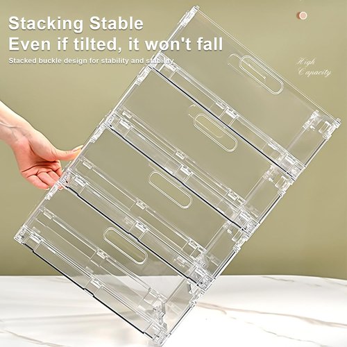 Foldable Plastic Baskets by [Brand Name] - Stackable Storage Solution with Handles | 2-Pack for Home, Office, Outdoor (8.07"x 6.1"x 3.74")