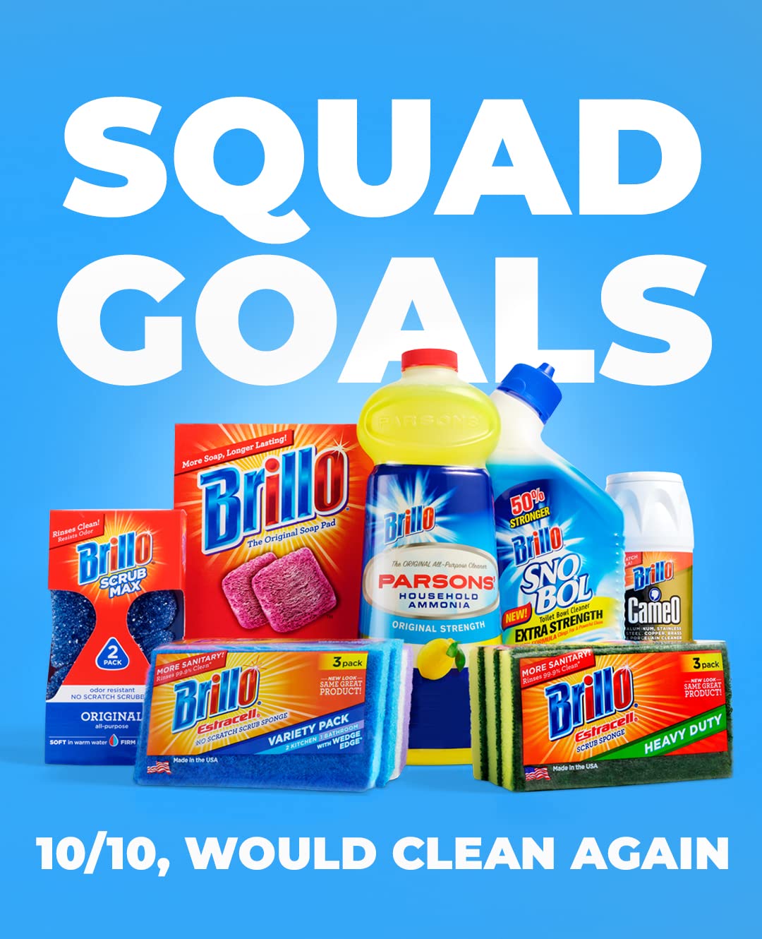 Brillo Estracell Sponges, Premium Long Lasting, Kitchen & Bathroom with Wedge Edge Variety Pack (Variety, 3 Count (Pack of 1))