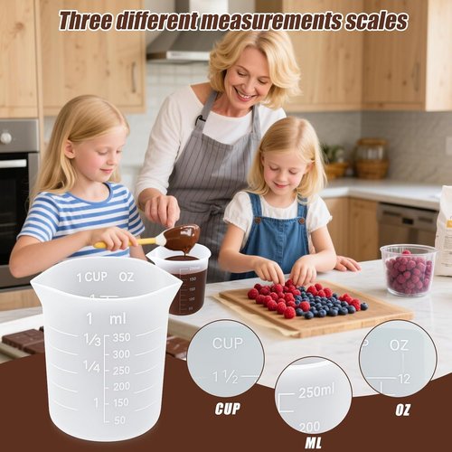 Juome Silicone Measuring Cups Set - 6PCS for Melting Chocolate | Dishwasher Safe, 100/250/350ml Capacity