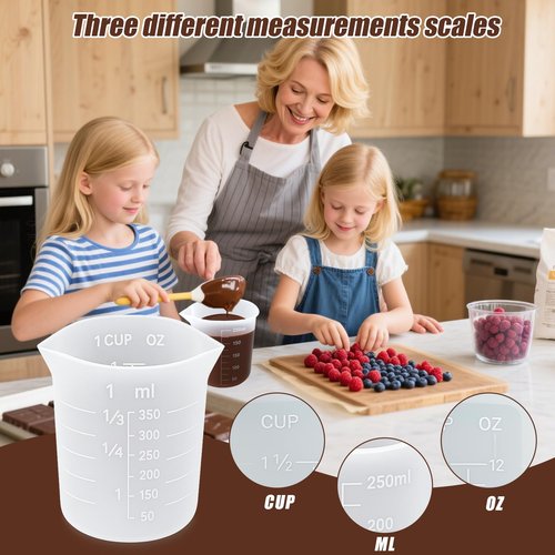 Juome 6PCS Silicone Measuring Cups for Melting Chocolate - Silicone Chocolate Melting Cup Set with 100/250/350ml Capacity, Dishwasher Safe, Baking Supplies Accessories for DIY Chocolate Molds