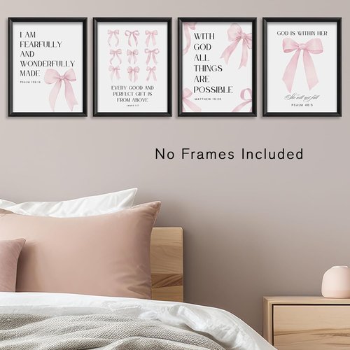DTLGTG Coquette Pink Bow Wall Decor - Set of 4 Aesthetic Posters for Teen Girls | 8x10in Unframed Art Prints
