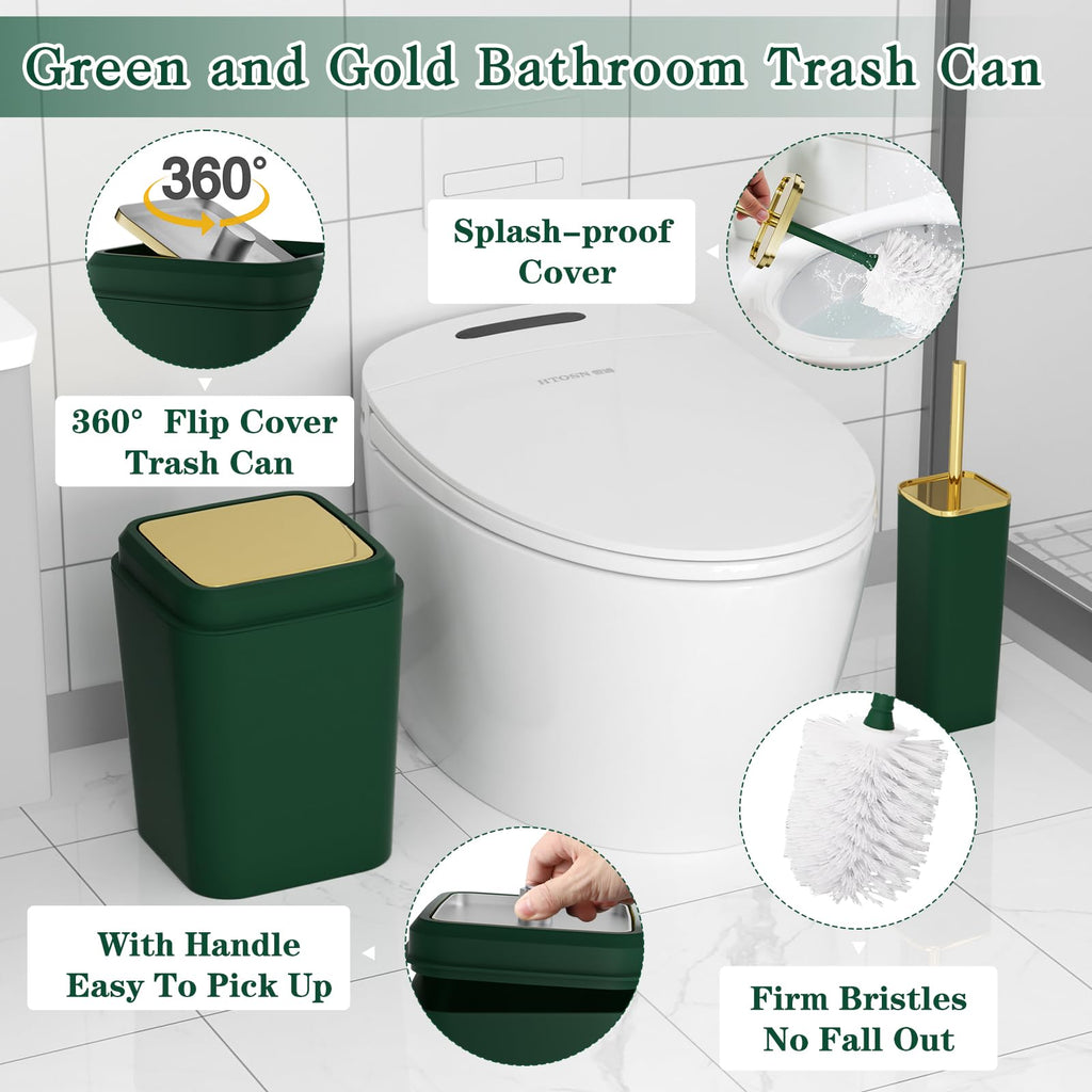 XLHOMO Bathroom Set - Dark Green Bathroom Sets with Shower Curtain and Rugs, 24PCS Shower Curtain Set with Hooks, Soap Dispenser, Soap Dish, Toilet Brush Holder and Trash Can for Housewarming