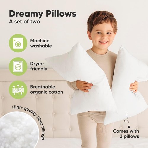 KeaBabies Toddler Pillows - 2-Pack Soft Organic Cotton for Ages 2-5 | Machine Washable, 13x18, White