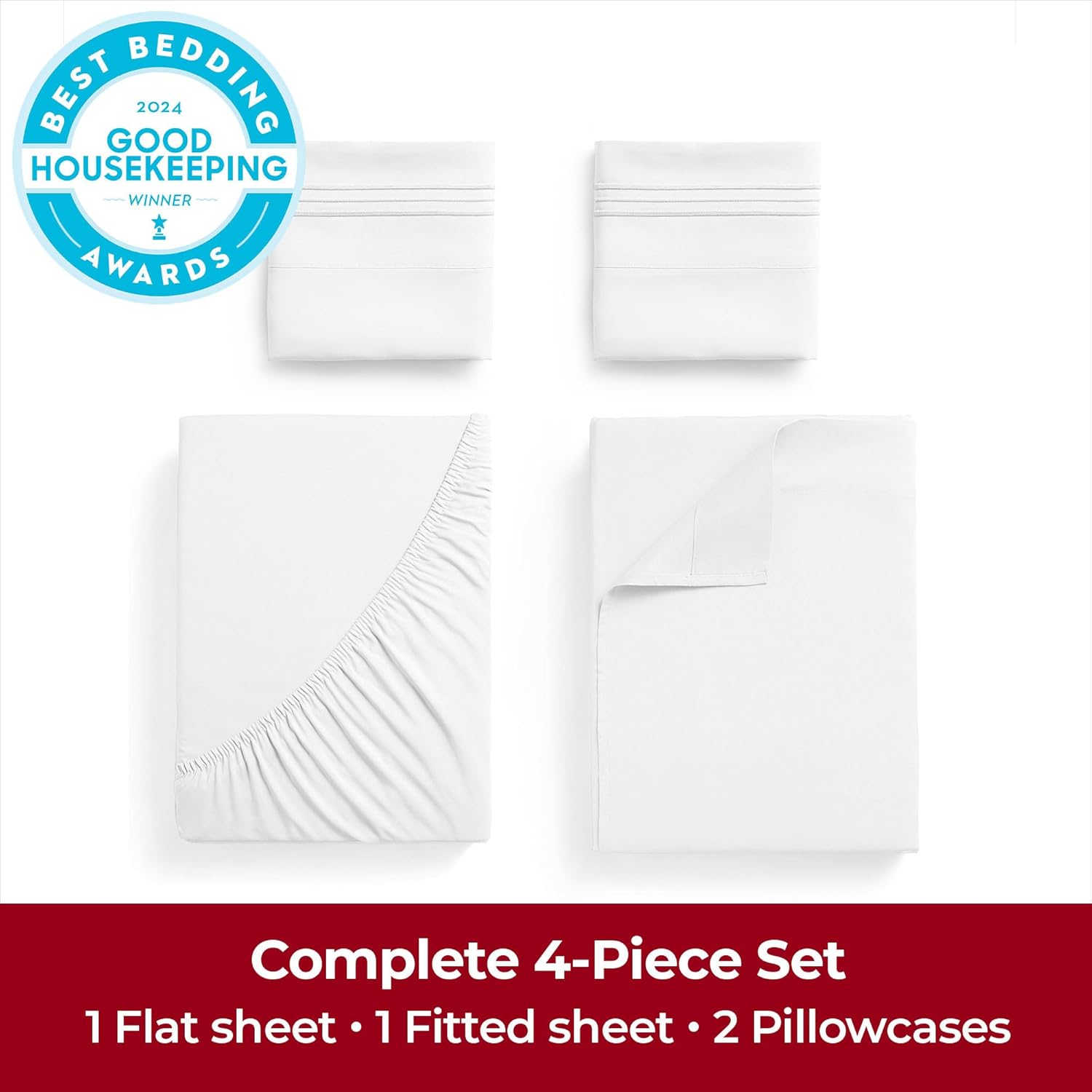 Mellanni Extra Deep Queen Sheets - Hotel Luxury, Ultra Soft & Cooling Bedding - 4 PC Set (Queen, White)