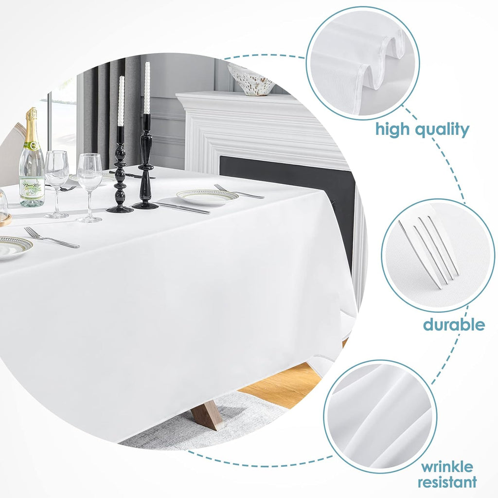 VidaFete Table Cloth - 90x132 Inch Rectangle Polyester | Stain & Wrinkle Resistant for Dining & Events - White (10 Pack)