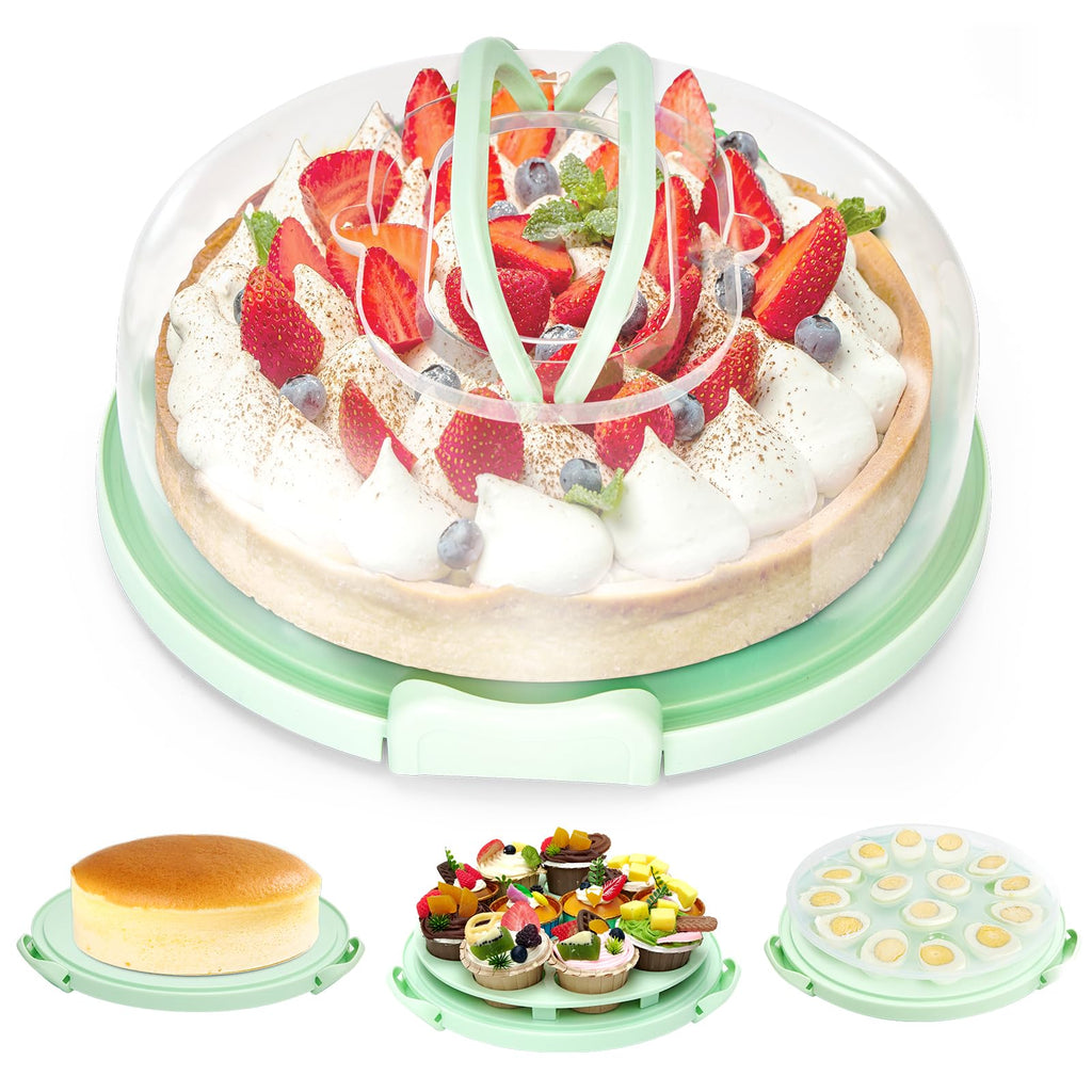 Ohuhu Cheesecake Container, Cake Pie Carrier BPA-Free up to 10'' Cake - Cupcake Containers with Lid and 2 Handles 4-in-1 Multipurpose Cake Keeper Holder Platter for Pie Devil Eggs Perfect Gifts