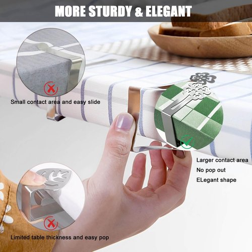 Tablecloth Clips for Outdoor Thick Tables 10 Pack, Lucky Clover Picnic Table Cloth Holder Clip Indoor, Heavy Duty Stainless Steel Cover Clamp for Party Wedding Home Restaurant Camping Accessories