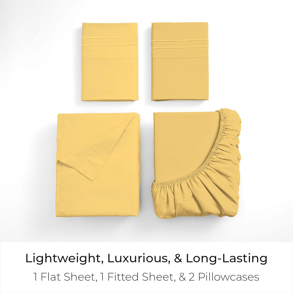 Mellanni California King Sheets Set - 4 PC Hotel Luxury Bedding | Extra Soft, Cooling, Wrinkle-Resistant (Cal King, Yellow)