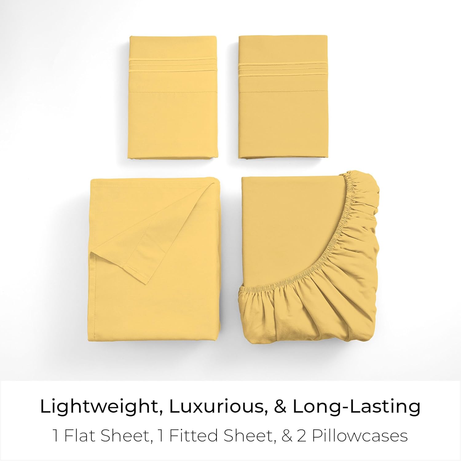 Mellanni California King Sheets Set - 4 PC Hotel Luxury Bedding | Extra Soft, Cooling, Wrinkle-Resistant (Cal King, Yellow)