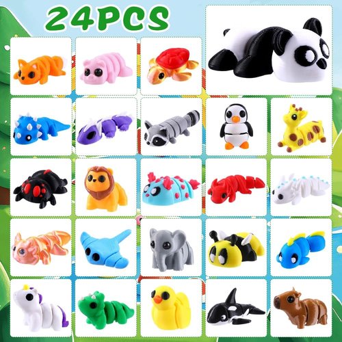 JOICEE Christmas Advent Calendar - 24 Mini 3D Animal Figurines | Flexible Fidget Toys for Kids