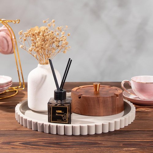 HighHerz Silicone Bathroom Tray - 10 Inch Round Decorative Tray for Modern Bathroom & Coffee Table (Khaki)