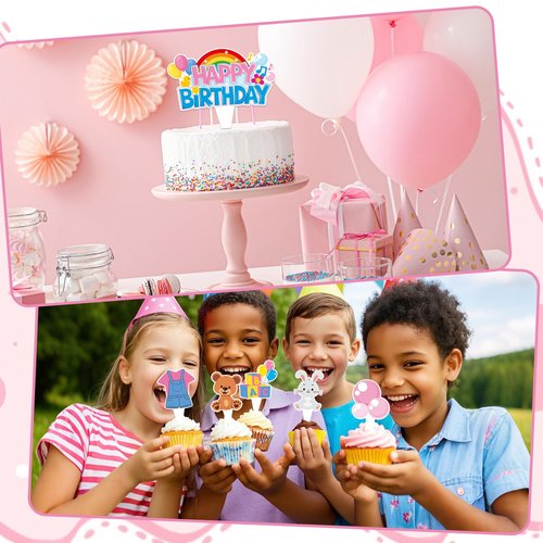 26Pcs Girls Happy Birthday Cupcake Toppers Cartoon Teacher Cupcake Picks Cartoon Girls Party Decorations Rainbow ABC Bus Double Sided Cake Decorations for Birthday Baby Shower Party Supplies