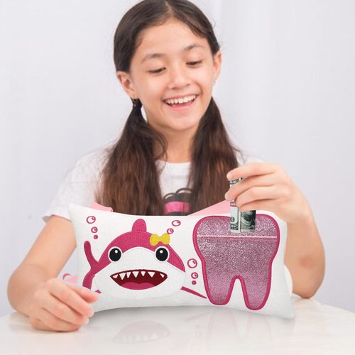 Malihome Tooth Fairy Pillow with Pocket for Girls and Boys Kids Tooth Pillow Toothfairy Gifts Tooth Keepsake Pouch 8.6 x 4.8 inches (Pink)