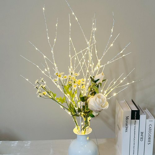 EMINGSKY 2 Pack White Lighted Twig Branches for Vase, Artificial Tree Twig 31.5IN 100 LED Battery Operated Warm White Bulbs for Christmas Wedding Party Outdoor and Indoor Decor