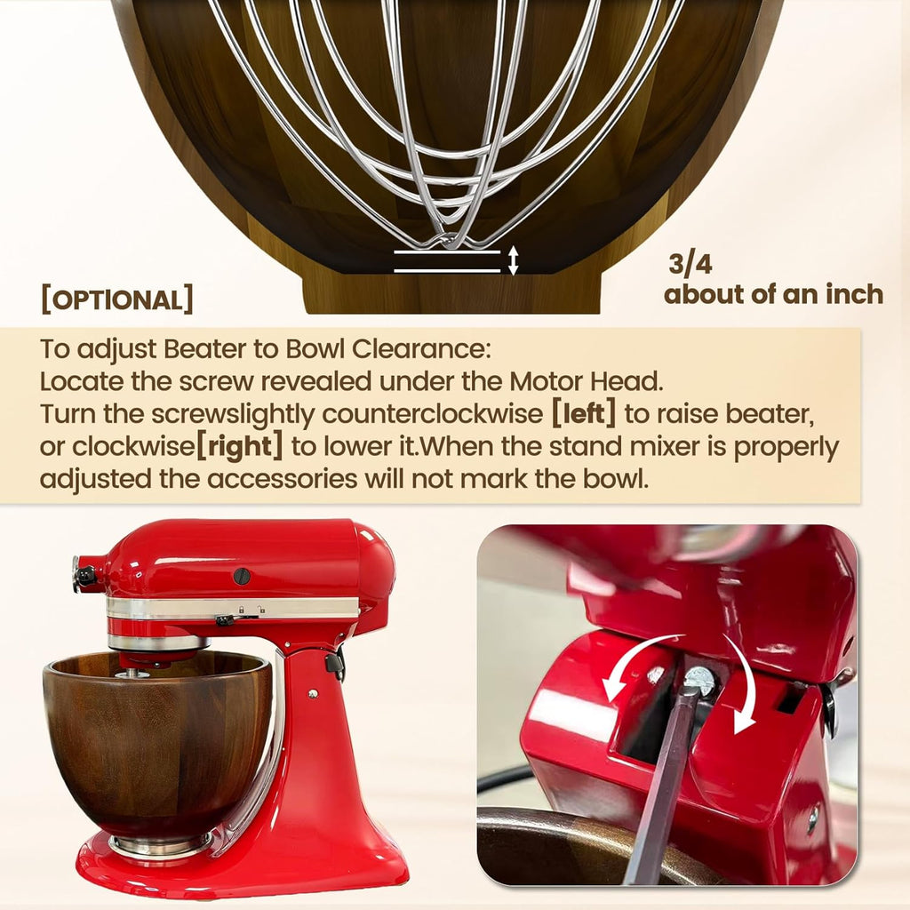 Premium Walnut Wood Mixing Bowl - Handmade Natural Design for KitchenAid 4.5 & 5 QT Tilt-Head Models | 5QT
