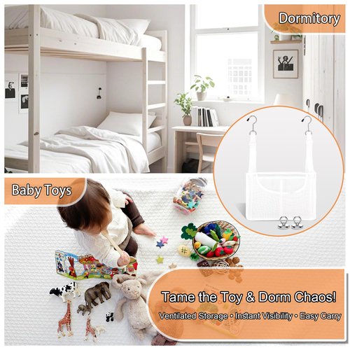 Haoyunll PVC Mesh Hanging Shower Caddy Organizer with 2pc Magnetic Hooks, Portable Adjustable Travel Bathroom Bag with Pockets for RV, Camping, Cruise, Dorm, Gym, White, 12“x5 x7（LxWxH）