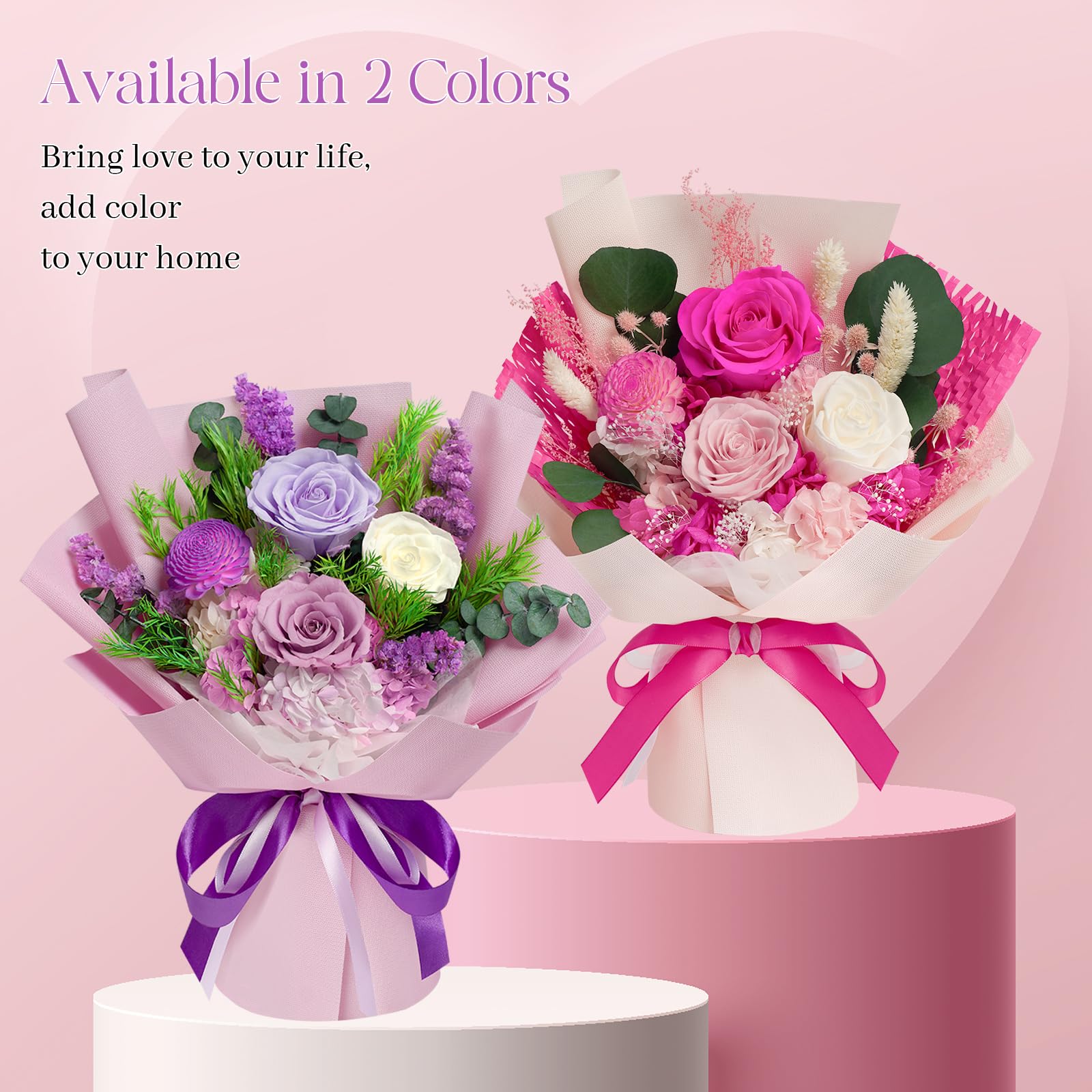 Preserved Flowers Bouquet - Birthday Gifts for Women, Real Flowers for Delivery Prime, Long-Lasting Eternal Rose for Her on Valentines Mothers Day Christmas Anniversary (Purple)