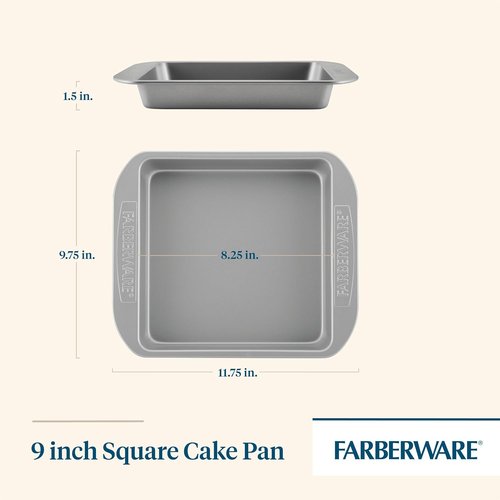 Farberware Nonstick Bakeware - 9-Inch Square Cake Pan for Effortless Baking | Gray Finish