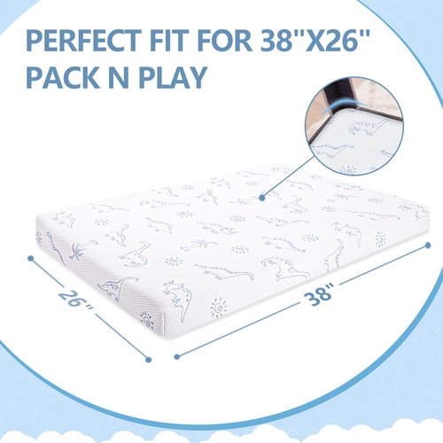 Mochen Pack and Play Mattress Pad, 38"x26" Pack n Play Mattresses with Breathable Soft & Firm Memory Foam Removable Washable Cover Pack N Play Mattress 3 inch Thick