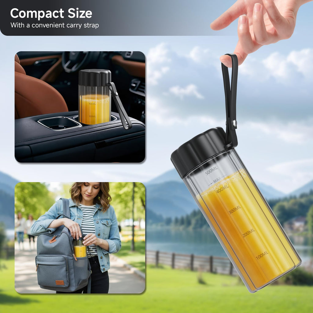 TOMUOO Portable Blender, Small Smoothie & Shake Maker with 6 Blades, USB-C Rechargeable Personal Blender with LED Display, Travel-Friendly Mini Juicer Cup for Home, Office, Gym, Outdoor, 17oz, Black