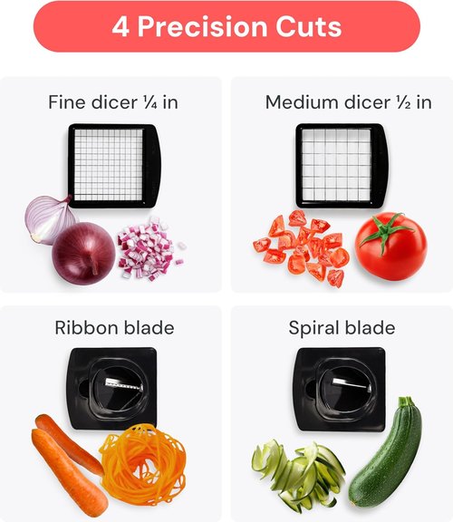 Fullstar Pro Chopper - 4-in-1 Vegetable Chopper & Spiralizer with Container | Essential Kitchen Gadget (White)