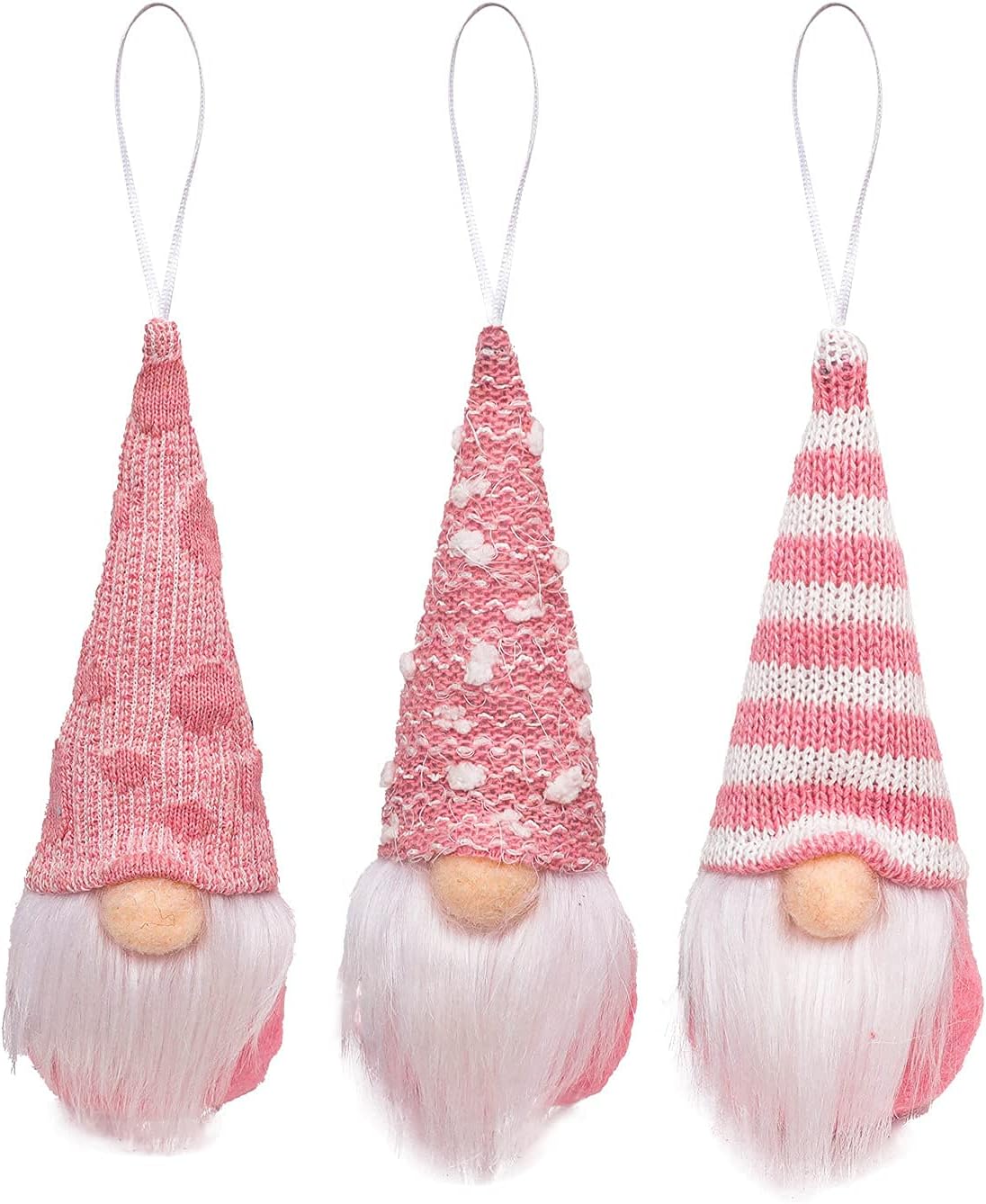 Skiennix Gnome Christmas Ornaments - Set of 3 Plush Tomte Santa Gnomes | Pink Holiday Decor