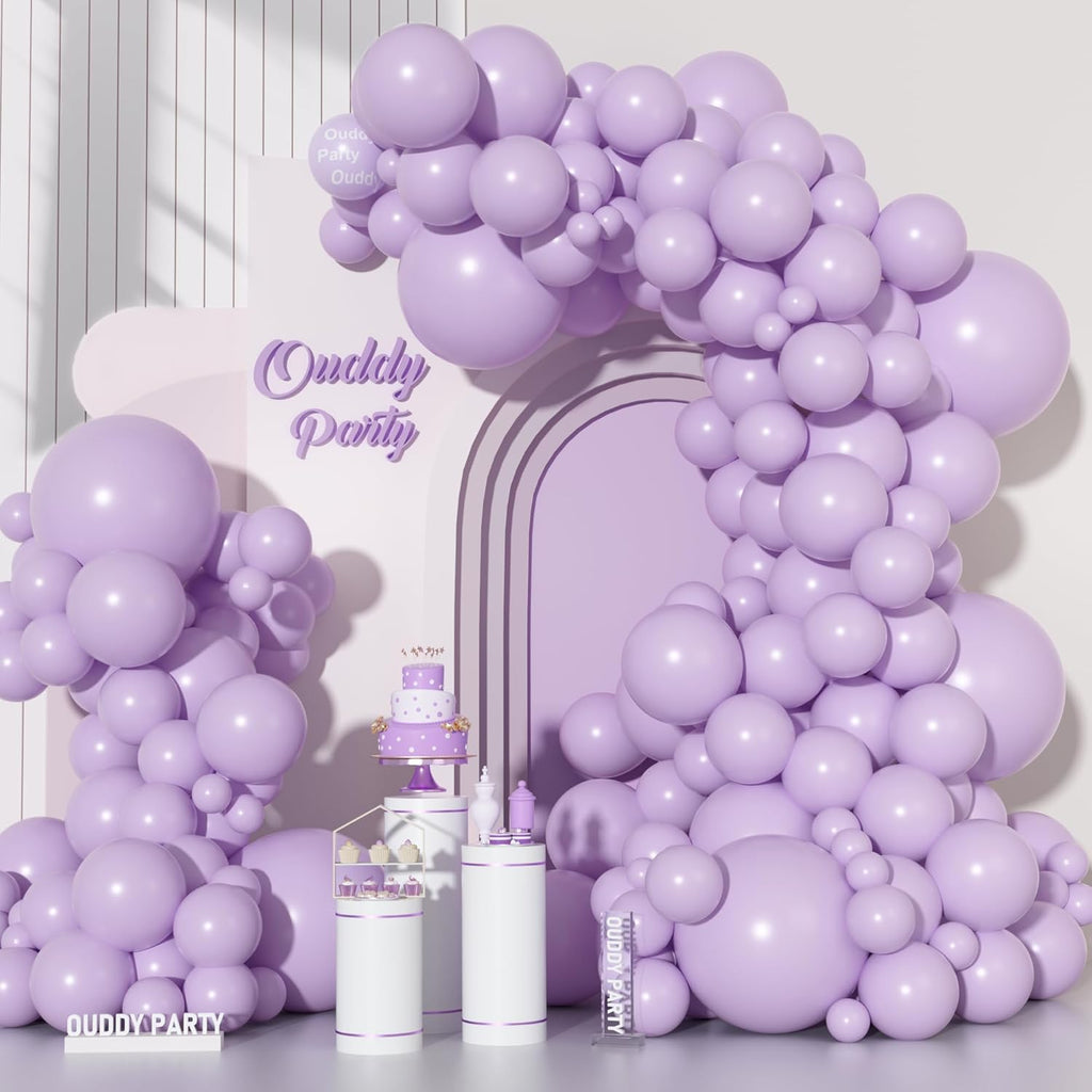 Ouddy Pastel Purple Balloon Set - 129 Pcs in Various Sizes for Birthday & Wedding Decor | Includes 6 Pcs 18” Arch Kit