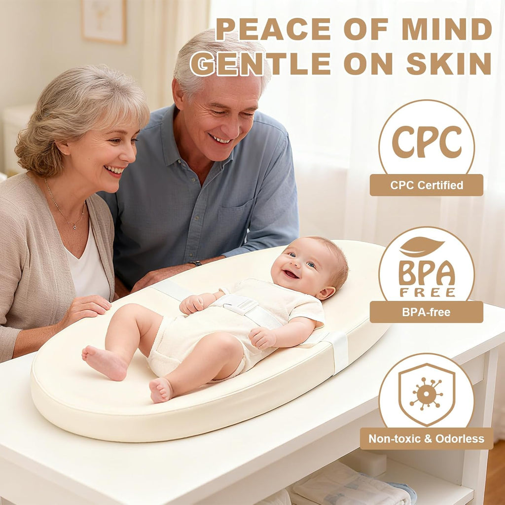 Regine Switzerland Baby Changing Pad - Waterproof PU Cover, Contoured Design, Portable & Lightweight, Beige