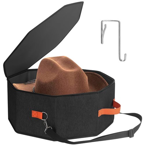 kushon Hat Storage Box for Women & Men, Hardboard Support Hat Boxes with 1 Door Hook Hat Organizer, Cowboy Hat Box for Travel, Hat Bag Hat Case (Black)
