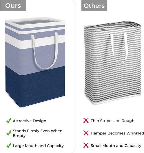 HomeHacks Large Waterproof Laundry Basket - Collapsible Freestanding Hamper with Extended Handles | 88L, Blue