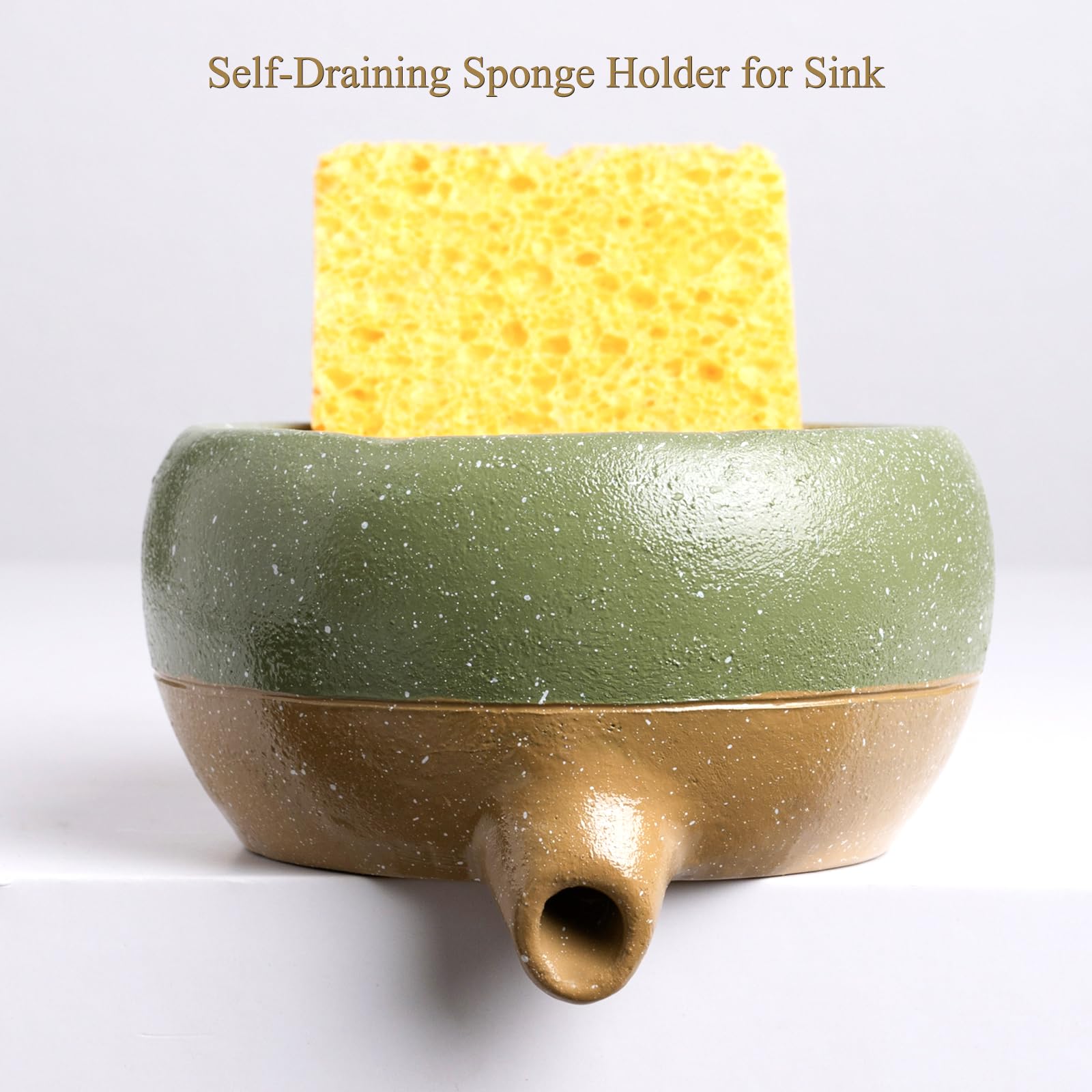 Wowhalolo Self Draining Soap Dish and Soap Holder with Drain Spout for Sink, Shower, Bathroom, and Kitchen - Compact Resin Sponge Holder and Organizer, Keep Dry and Easy Cleaning Design, Green