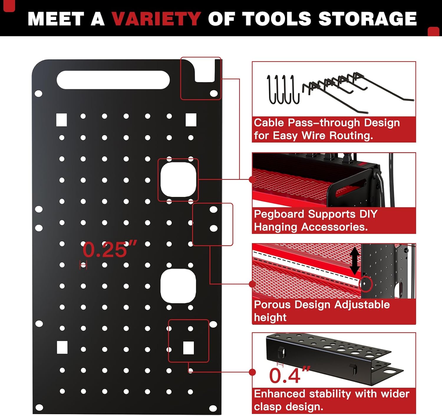 NattyDot Power Tool Organizer - Wall Mount Charging Station with 8 Drill Holders & 4 Layer Storage Rack (Red)