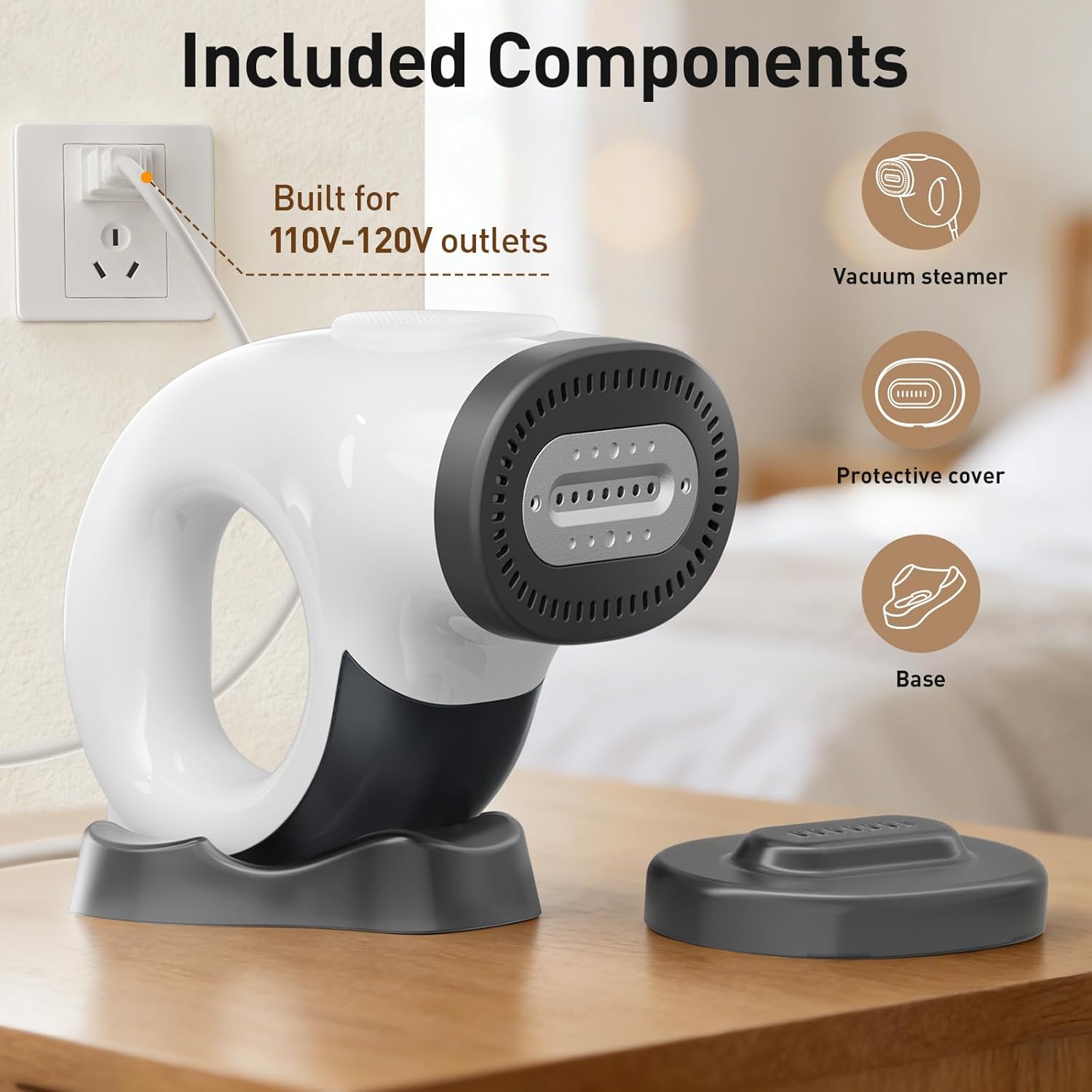 Skiennix Handheld Clothes Steamer - 2800Pa Suction & 25s Heat-Up - Compact Travel Iron with Base & Bag