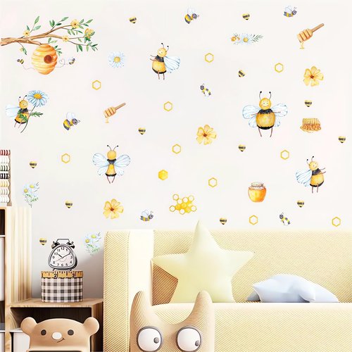 Cute Bee Hive Wall Stickers, sacinora Cartoon Animal DIY Wall Decals Removable Vinyl Peel and Stick for Kids Baby Nursery Living Room Bedroom Playroom Art Home Decorations