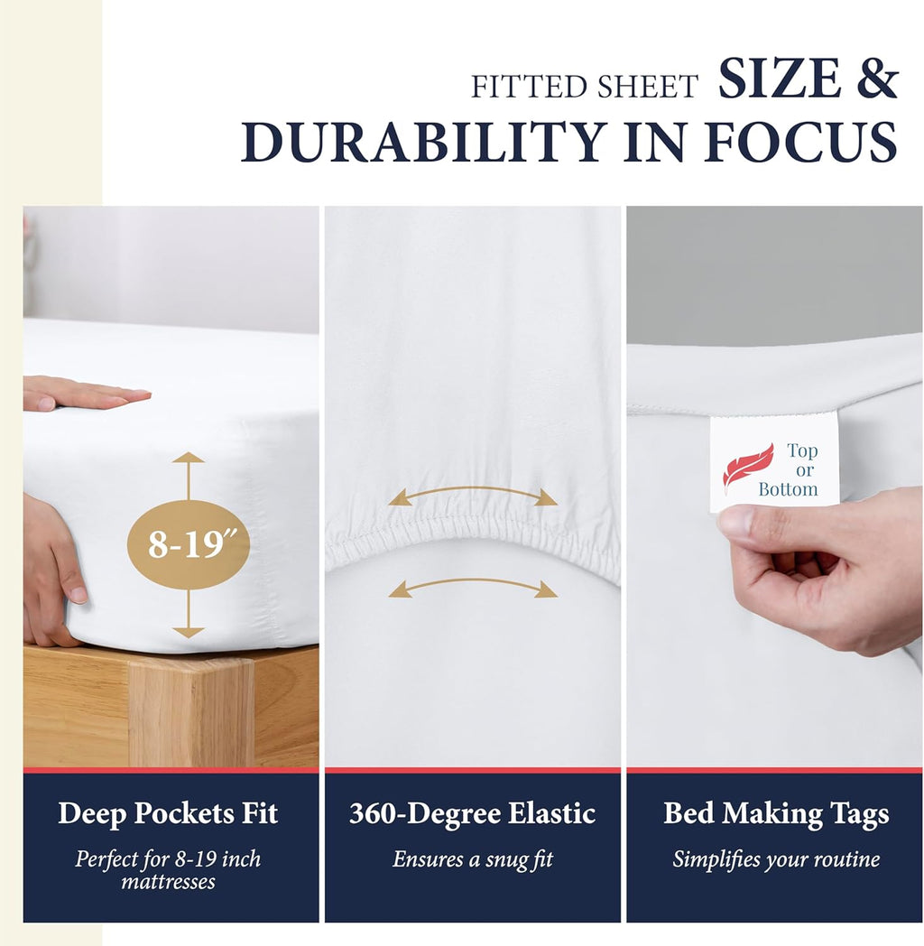 Regine Switzerland 100% Egyptian Cotton King Size Sheets Set - Luxury 1200 Series, Soft Cooling, 17" Deep Pocket, White (4 PC)
