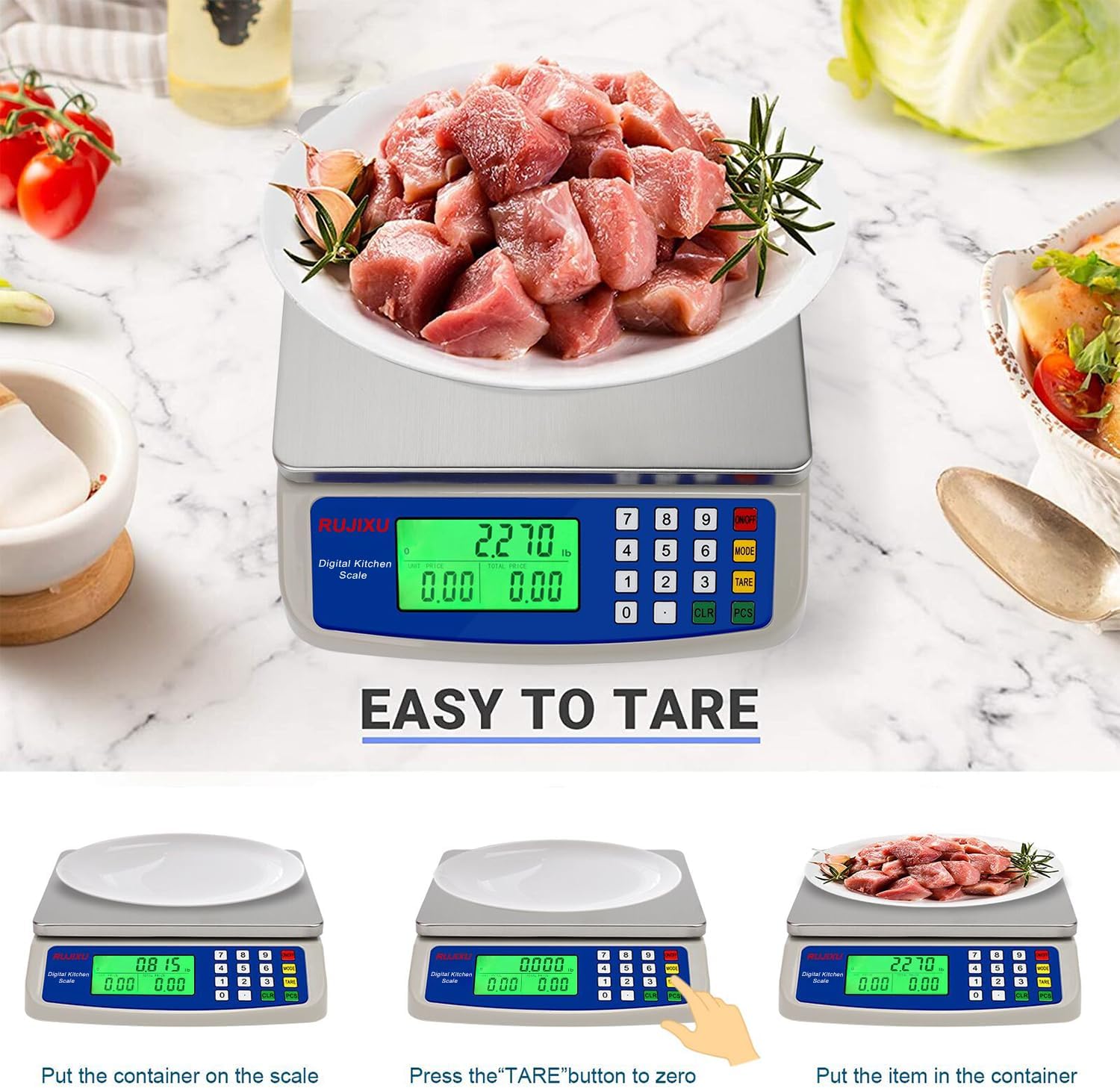 Skiennix Large Digital Kitchen Scale - 30KG Capacity | Stainless Steel, LCD Display for Baking & Food Prep