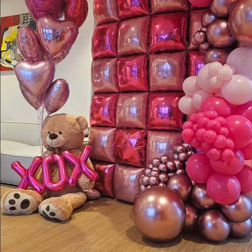 HKYOOD 50pcs Hot Pink and Pink Square Foil Balloons Wall Backdrop with 147pcs Balloon Garland Arch Kit, Double Sided Balloon Tunnel for Anniversary Bachelorette Birthday Valentines Party Decorations