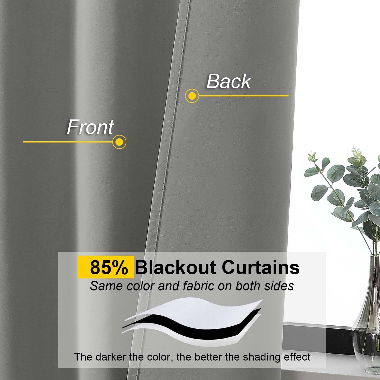 WelvetBLK Light Grey Blackout Curtains for Bedroom Living Room 63 Inch Length 2 Panels Set, Soft Solid Room Darkening Thermal Insulated Window Treatments, Rod Pocket Dining Room Curtains, 40" Wx63 L