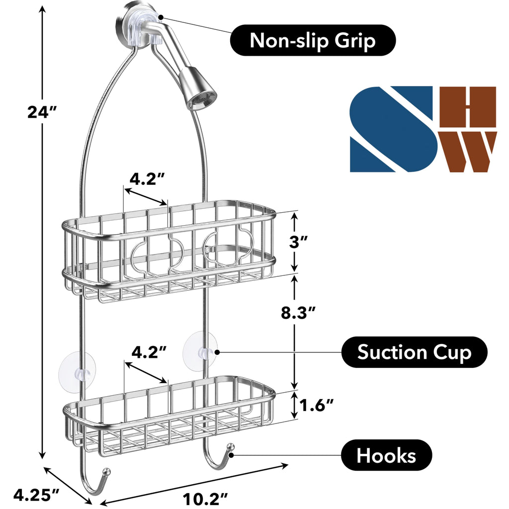 Simple Houseware Stainless Steel Bathroom Hanging Shower Head Caddy Organizer (24 x 10.2 x 4.25 inches)
