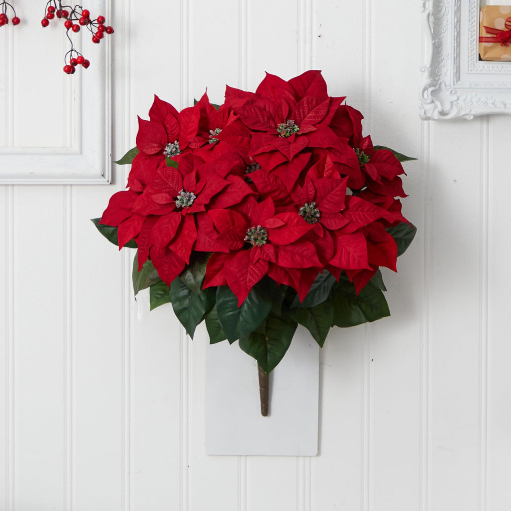 Nearly Natural 24” Poinsettia (Set of 2) Artificial Plant, Red