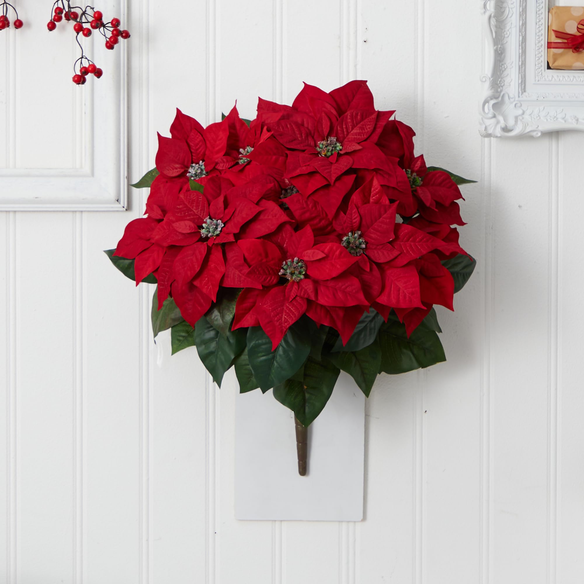 Nearly Natural 24” Poinsettia (Set of 2) Artificial Plant, Red