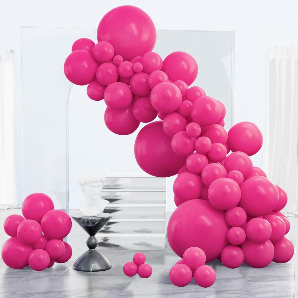 PartyWoo Hot Pink Balloon Arch Kit - 123 Pcs in 5-18 Inch Sizes for Baby Shower, Wedding & Birthday Decor