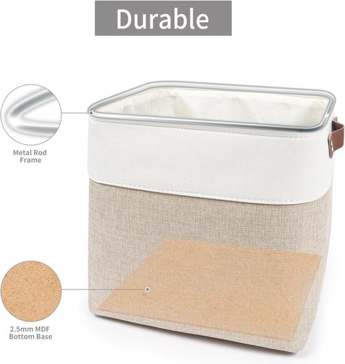 Bagnizer Collapsible Fabric Storage Cubes - 11x11 Storage Bins, 4-Pack for Organizing Toys & Clothes | Beige & White