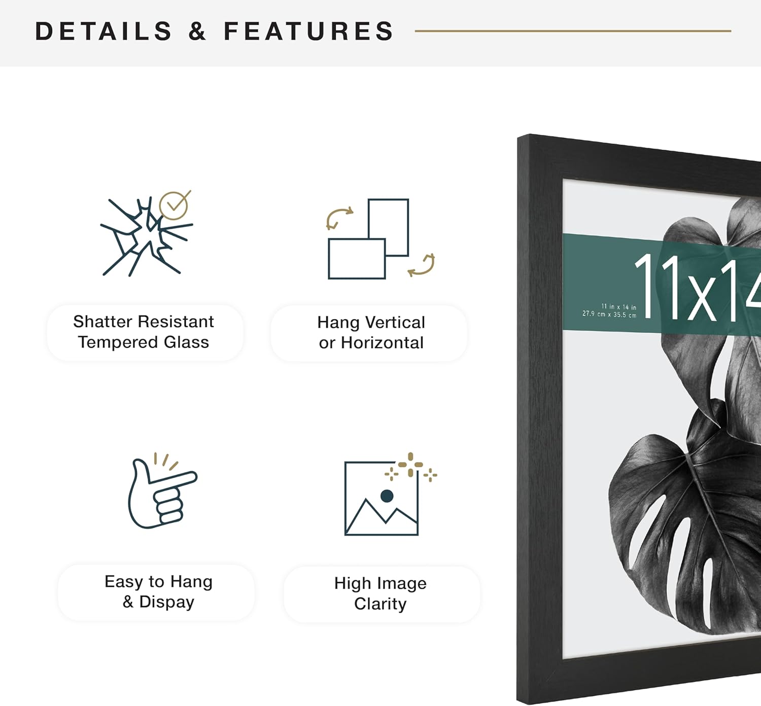 MCS Studio Gallery 11x14 Black Woodgrain Picture Frame - Stylish Rectangle Frame for Photos & Art Prints