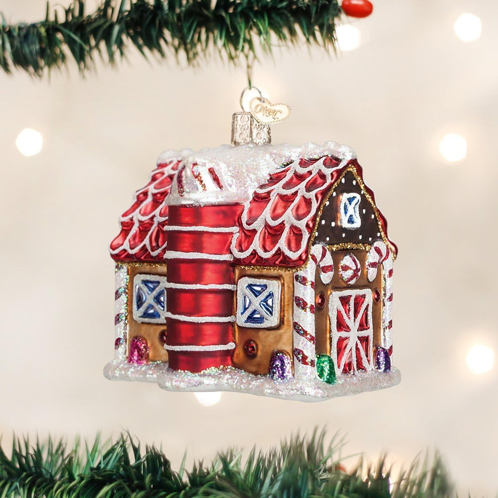 Old World Christmas Gingerbread Barn Ornament - Handcrafted Glass Blown Holiday Decoration