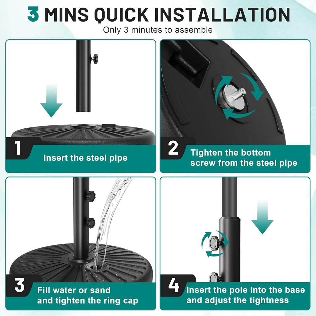 AreShark Patio Umbrella Stand - 81.5lb Max Capacity Water-Filled Base | Heavy Duty Black Design