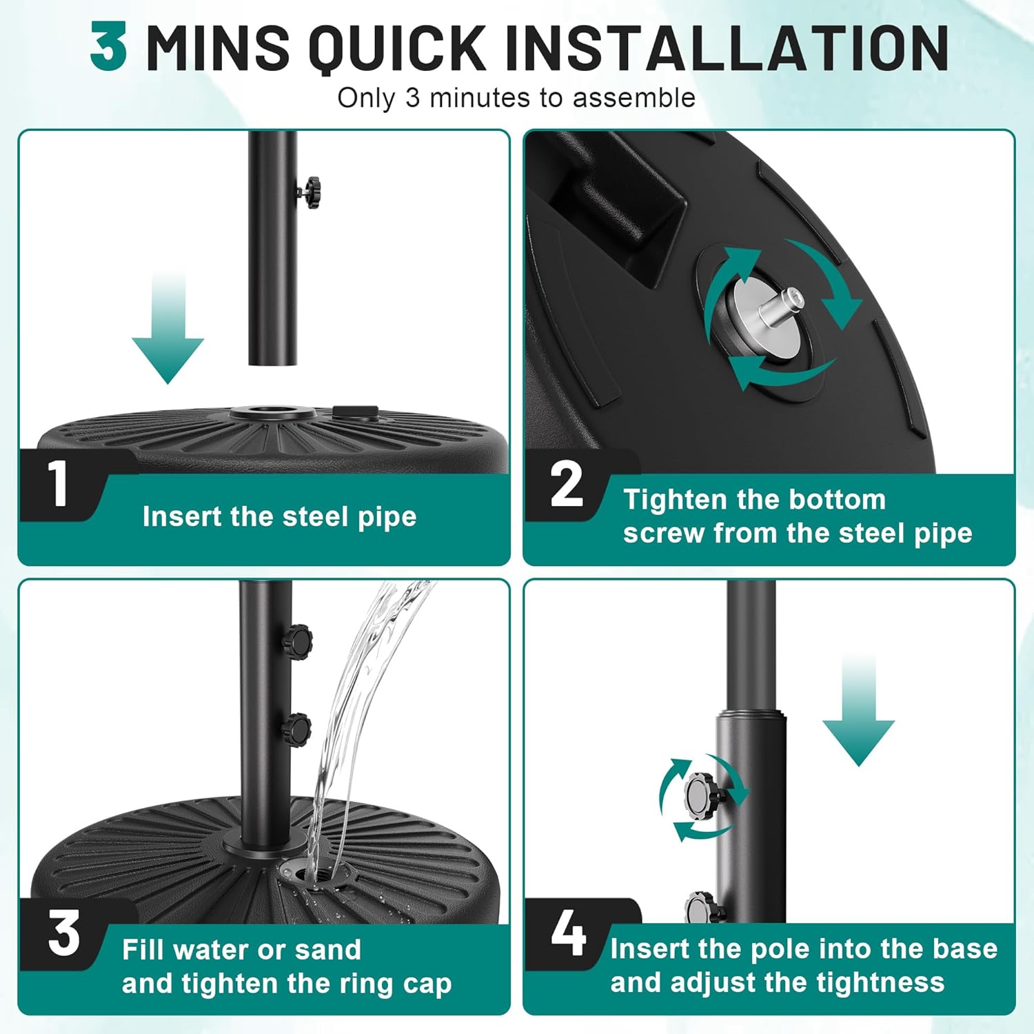 AreShark Patio Umbrella Stand - 81.5lb Max Capacity Water-Filled Base | Heavy Duty Black Design