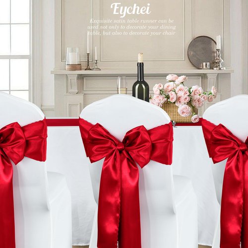 Eychei 6 Pack Red Satin Table Runner 12 x 72 Inch Long,Bright Smooth Table Runner with Scalloped Edges,Silky Dinner Table Runner Decorations for Weddings,Banquet,Birthday Parties,Graduations
